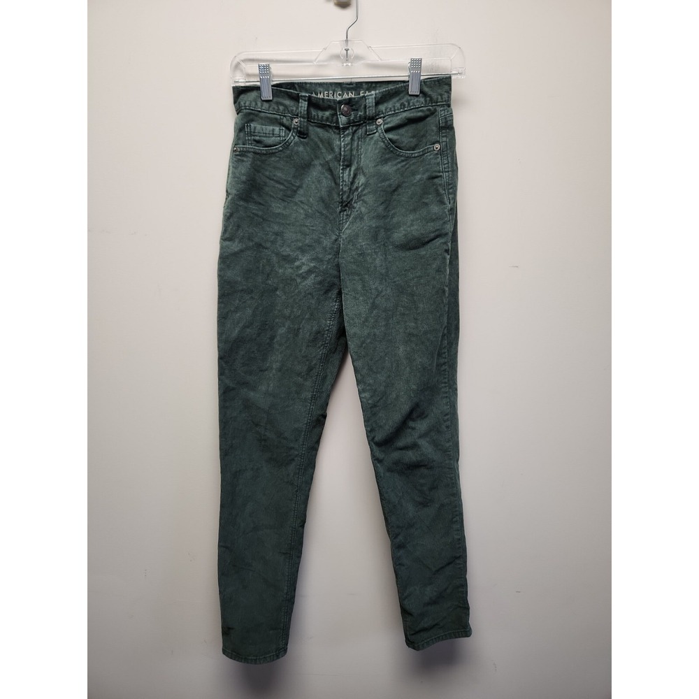 American Eagle Mom Jeans‎ Green Corduroy women's size 00Long Super Stretch